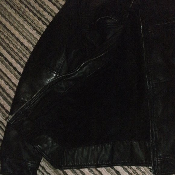 XRAY Jeans Black Faux Leather Fitted Moto Jacket Soft Fleece Lining men size M - Picture 3 of 4